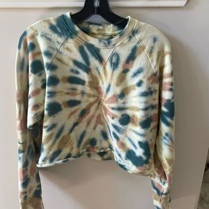 MOTHER The Loafer Tie Dyed Cropped Sweatshirt